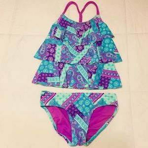 Justice Girls Purple & Blue 2pc Tankini Swimsuit